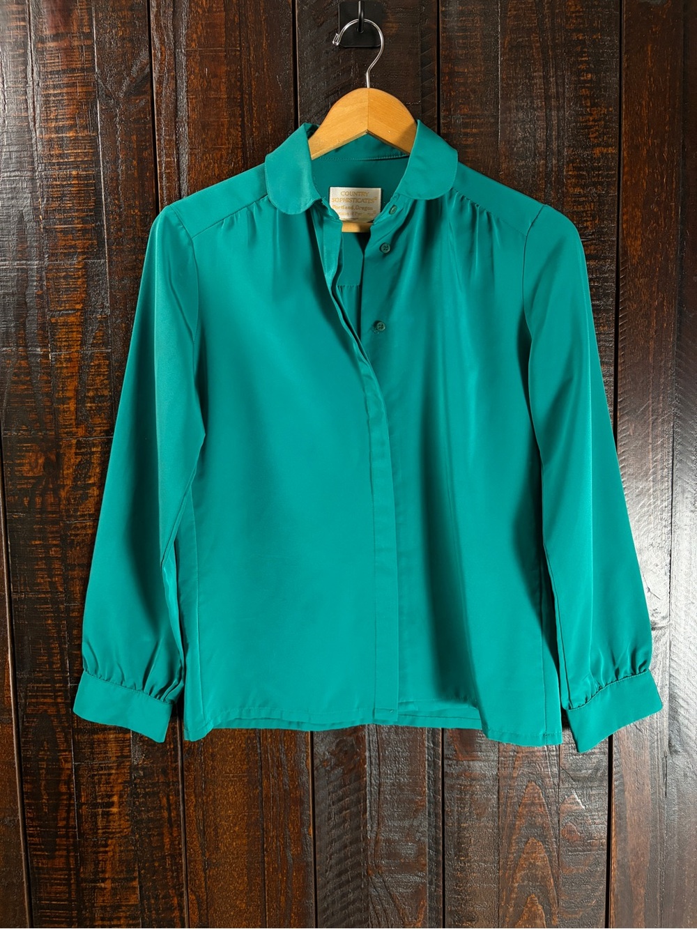 Vintage Pendleton Emerald Green Long-Sleeve Button-Front Blouse